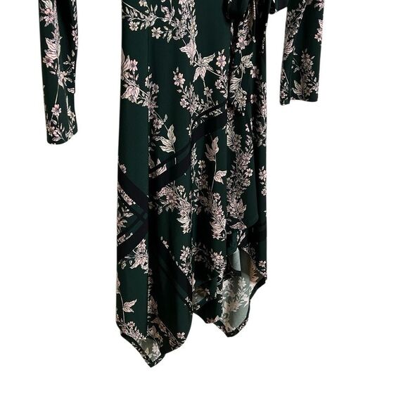 BCBGMaxazria Isabella Asymmetrical Floral Wrap Dress Green Black Size Small - Picture 4 of 7
